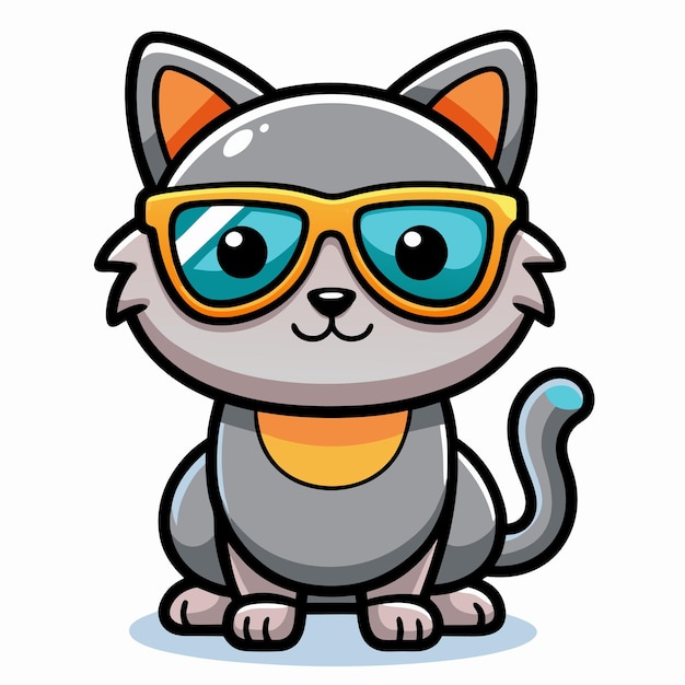 Cute cat in sunglasses flat cartoon design pink background vector graphic tshirt print