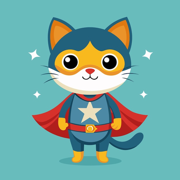 Cute Cat Superhero Cartoon Vector Icon Illustration Animal Holiday Icon Concept Isolated Premium Vector Flat Cartoon Style