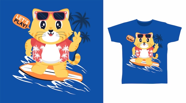 Cute cat surfer cartoon tshirt and apparel designs