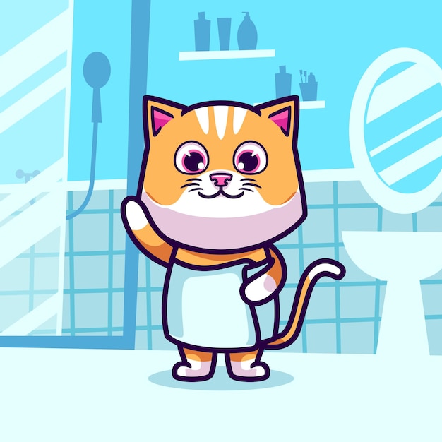 Cute cat take a bath cartoon illustration