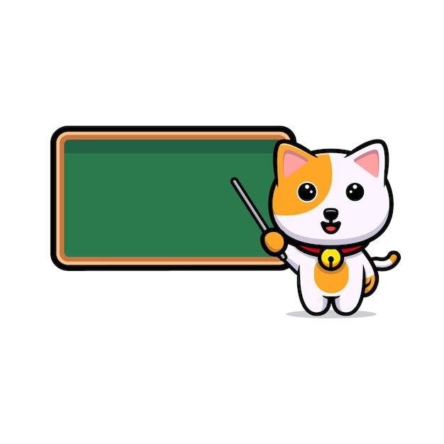 Cute cat teacher with chalkboard cartoon mascot