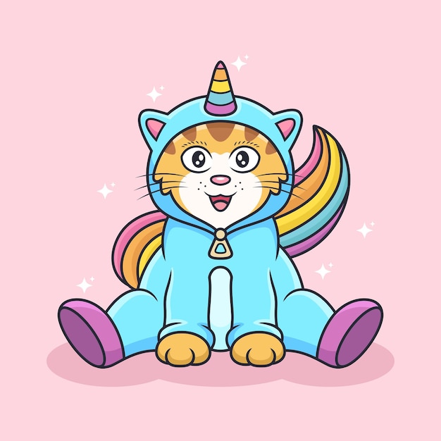 Cute cat unicorn with colorful costume Animal vector icon illustration isolated on premium vector