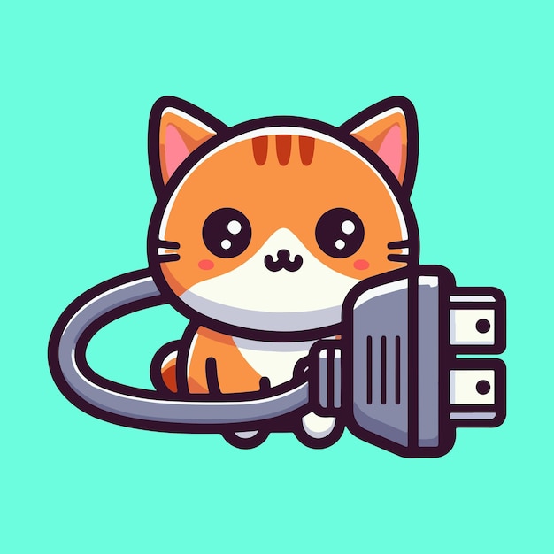 Cute cat unplug television cable cartoon vector