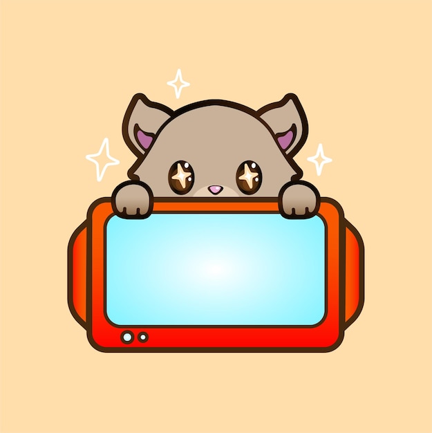 Cute cat vector on television illustration