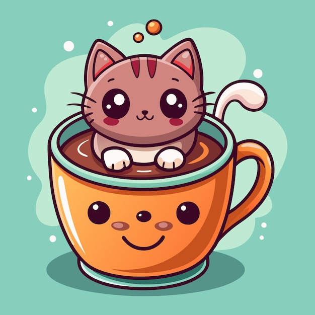 Cute Cat in a Warm Coffee Cup Vector