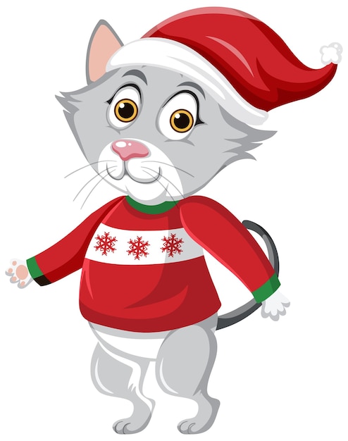 Cute cat wearing Christmas hat cartoon character