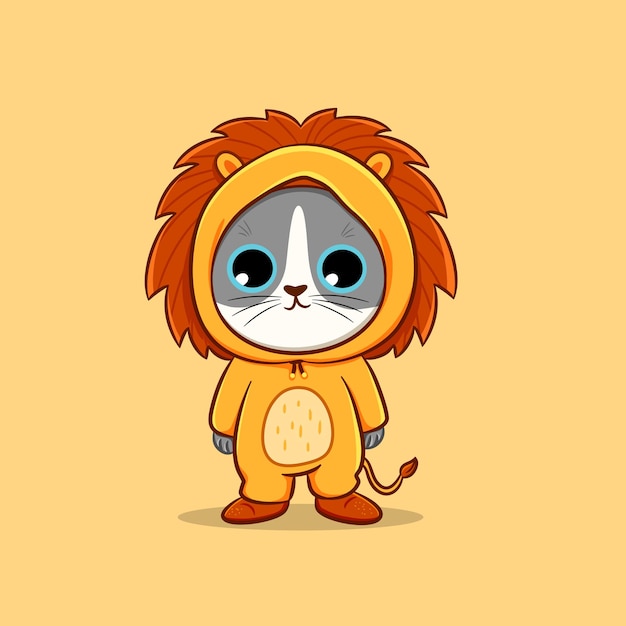 Cute cat wearing lion costume cartoon vector icon illustration