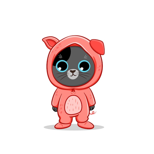 Cute cat wearing pig costume cartoon vector icon illustration