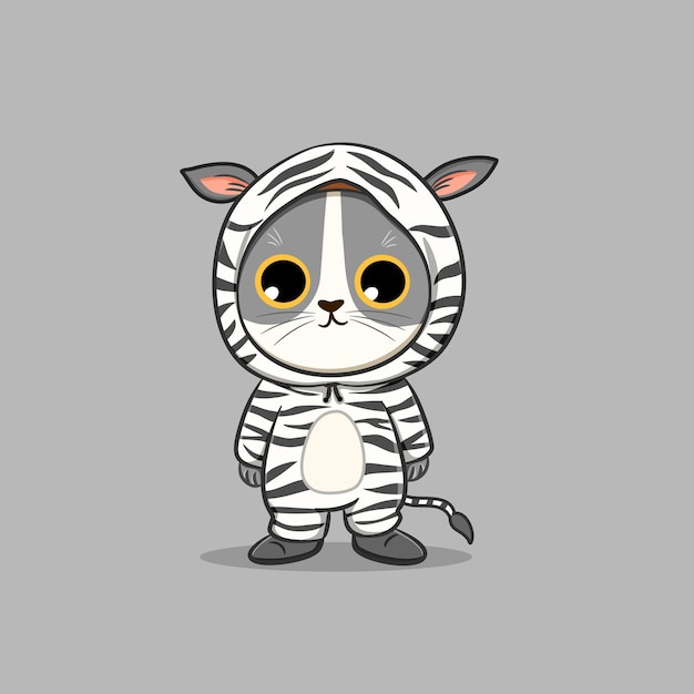 Cute cat wearing zebra costume cartoon vector icon illustration