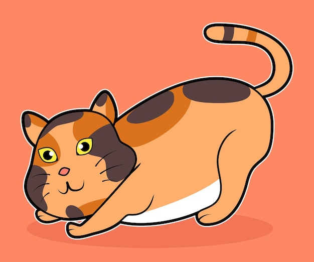 cute cat with 3 colors posing actively cartoon vector illustration concept