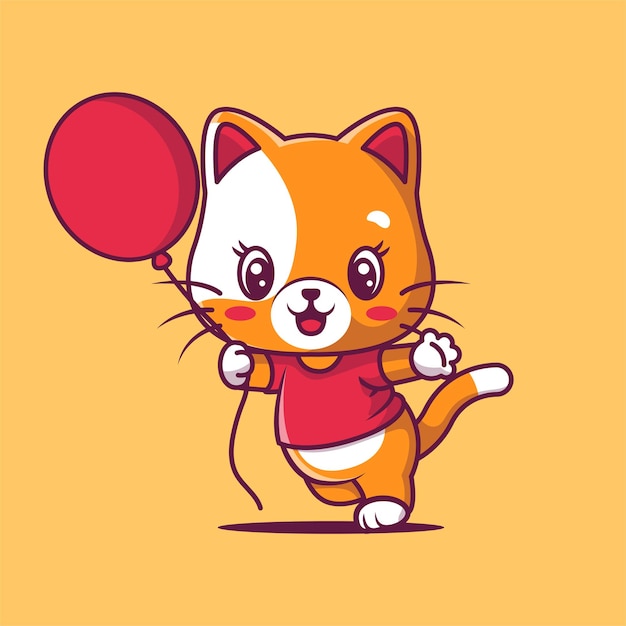 Cute cat with balloon cartoon  illustration