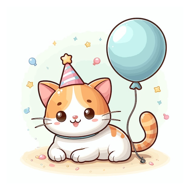 cute cat with balloon cartoon vector on white background