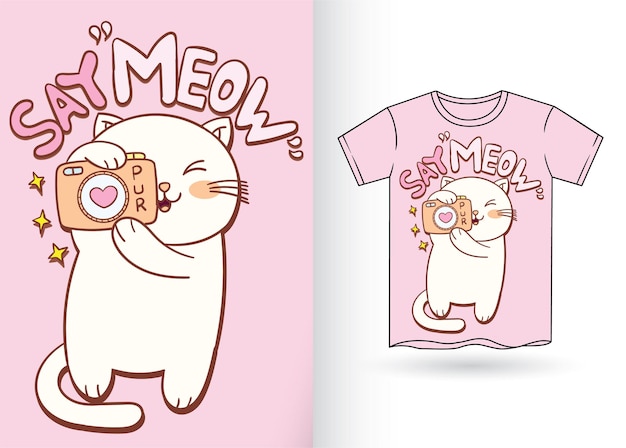 Cute cat with camera cartoon for t shirt