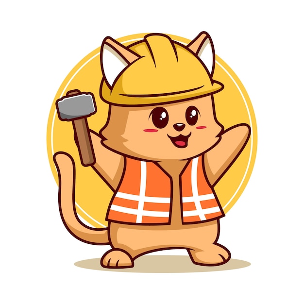 Vector cute cat with construction worker