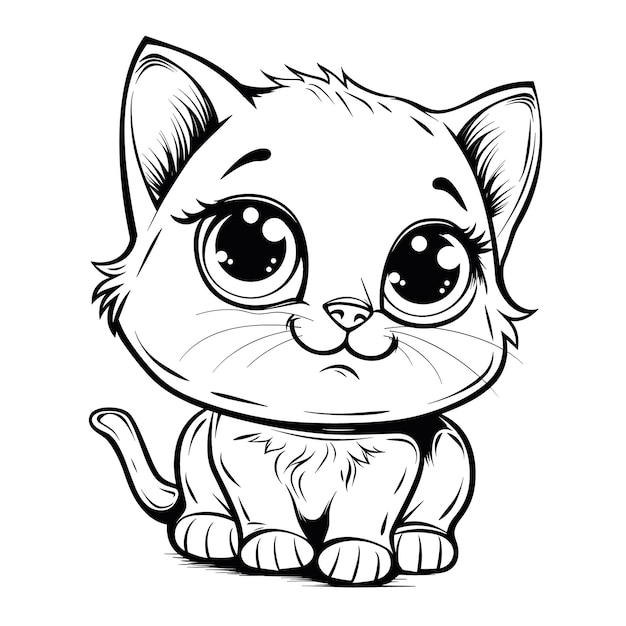 Cute Cat With Eyes In The Style Of Cartoon Coloring Pages Vector