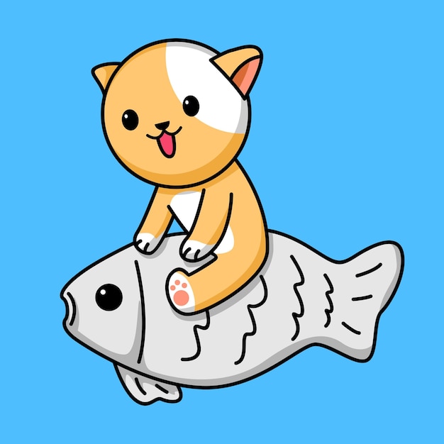 cute cat with fish cartoon design