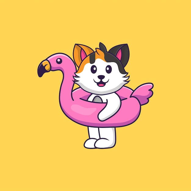 Cute cat With flamingo buoy Animal cartoon concept isolated