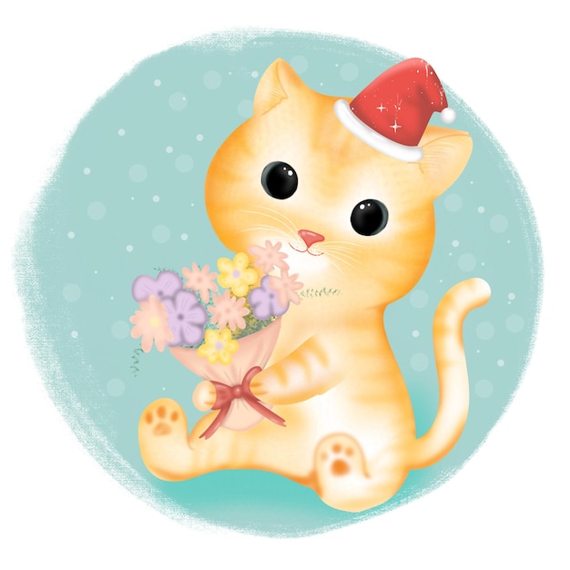 Cute cat with flower  on Christmas day.