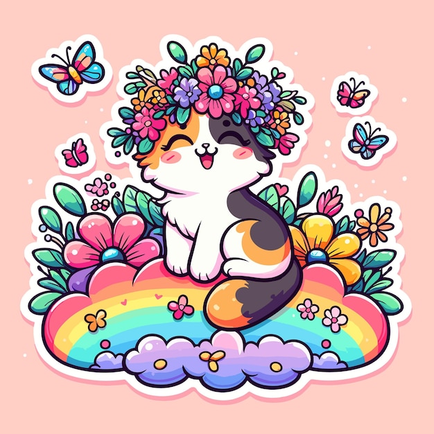 cute cat with flower vector design