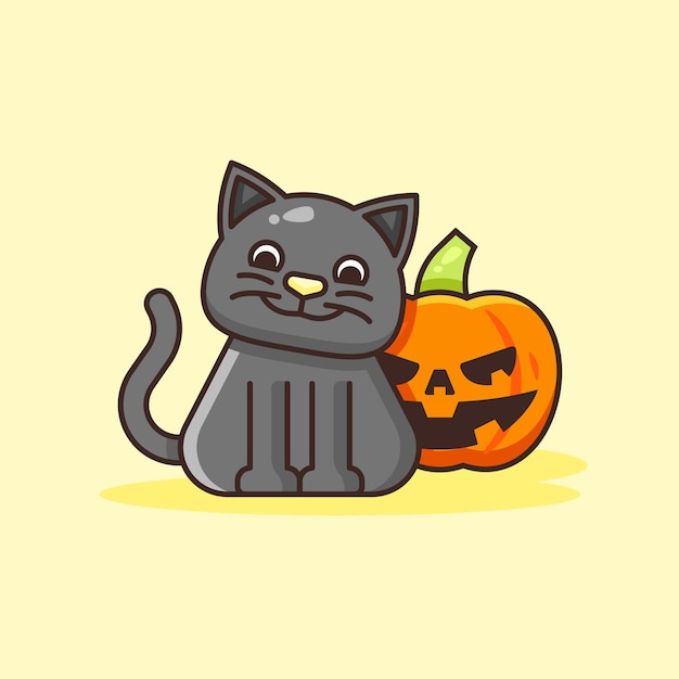 Cute Cat with Halloween Pumpkin Illustration.