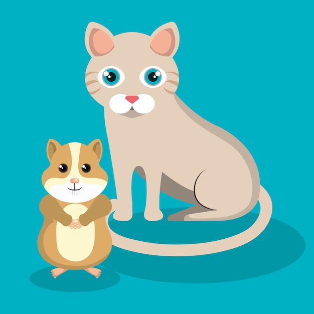 cute cat with hamster mascot icon 