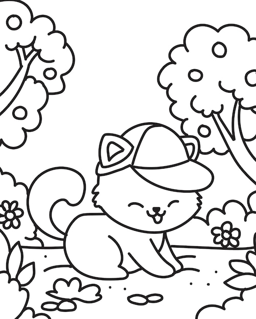 A cute cat with a hat Coloring book