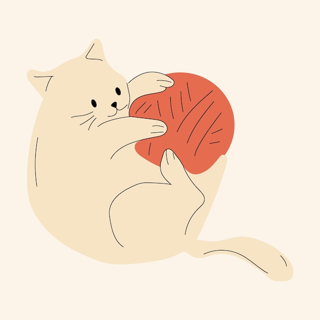 Cute cat with Knitting  and balls of yarn. Vector