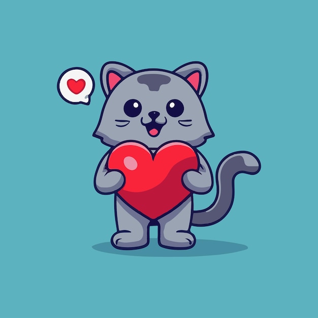 cute cat with love sign hand cartoon illustration animal nature concept isolated