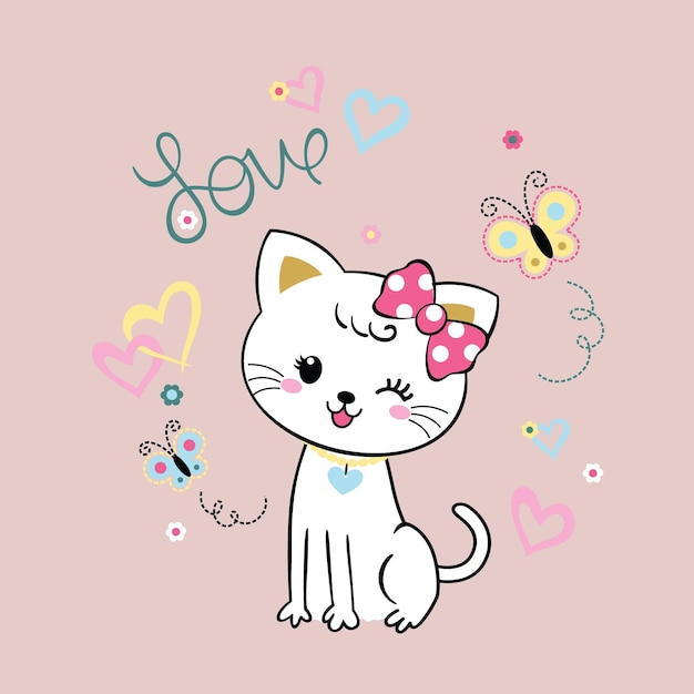 cute cat with lovely flower vector