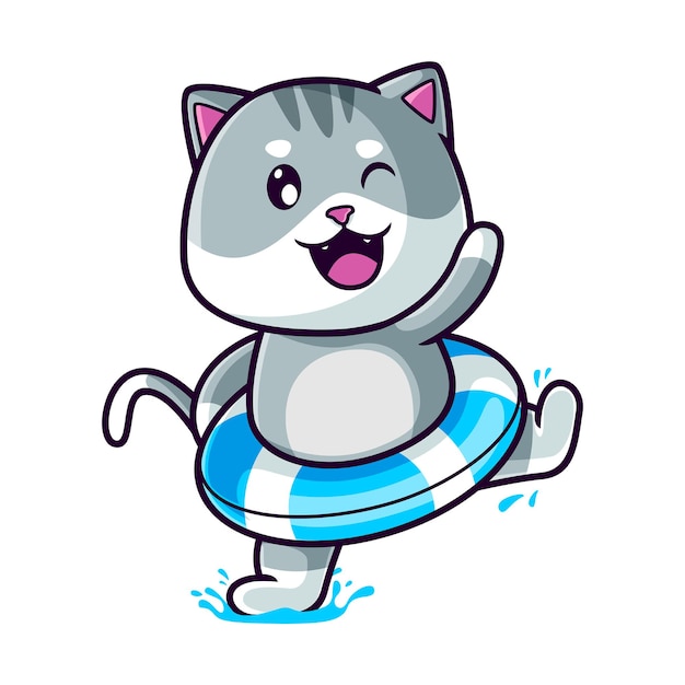 Cute cat with rubber ring cartoon