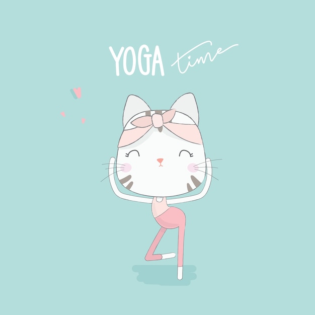 Vector cute cat with yoga post