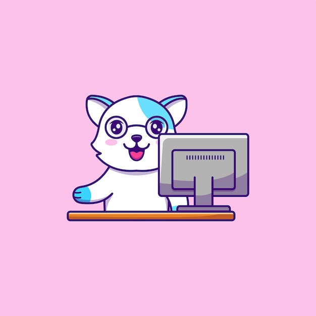 Cute cat working with computer