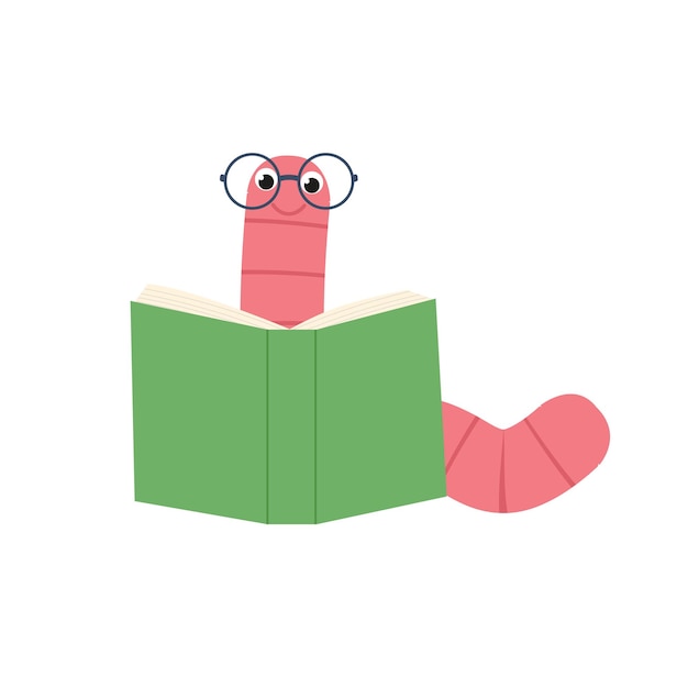 A cute caterpillar bookworm worm cute cartoon character education mascot wearing graduation hat and glasses reading a book