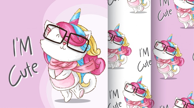 Cute Caticorn pattern illustration 