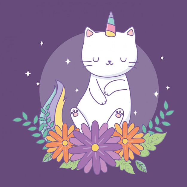 Cute caticorn with floral decoration