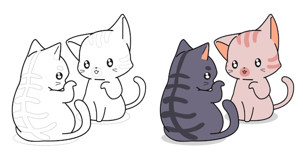 Cute cats are talking cartoon coloring page for kids