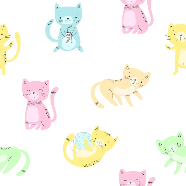 Cute Cats. Cartoon seamless pattern. Vector EPS 10