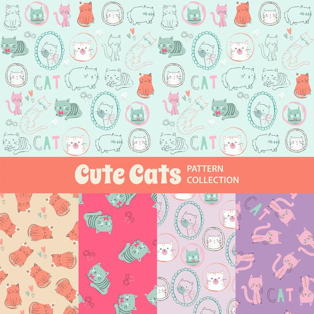 Cute Cats Cute Rainbow Seamless Pattern