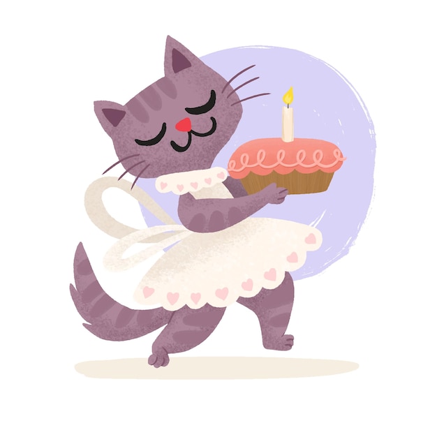 Cute cats girl chef holding a cake