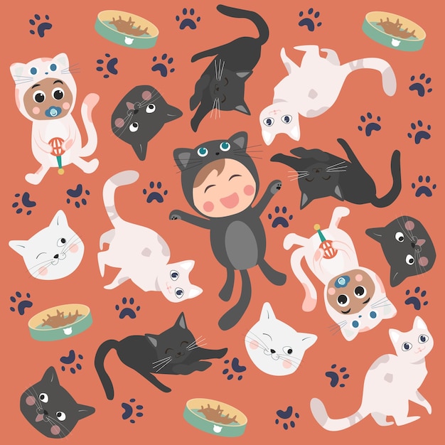 cute cats seamless pattern illustration