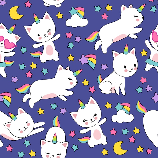 Cute cats unicorn  seamless pattern 