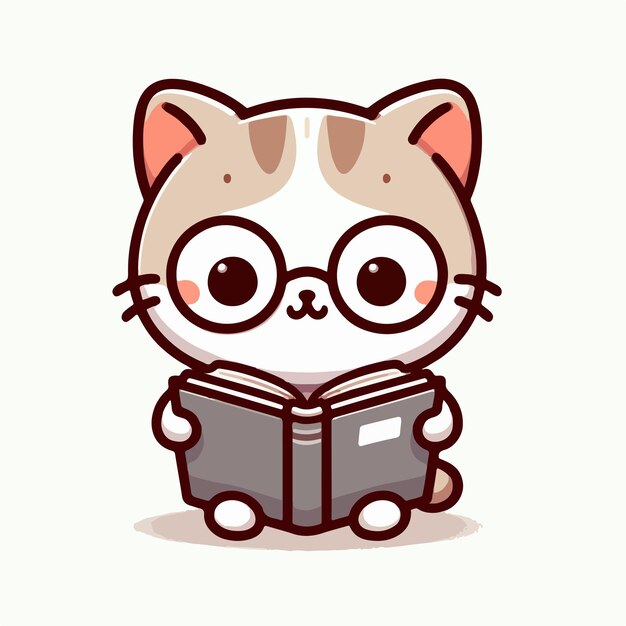 cute catty reading book cartoon vector