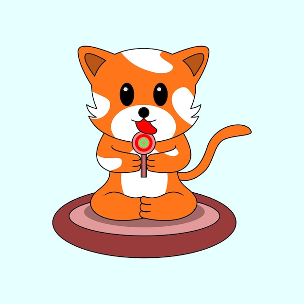 cute character, cat eating candy, icon, suitable for children's books, t-shirts, displays and others