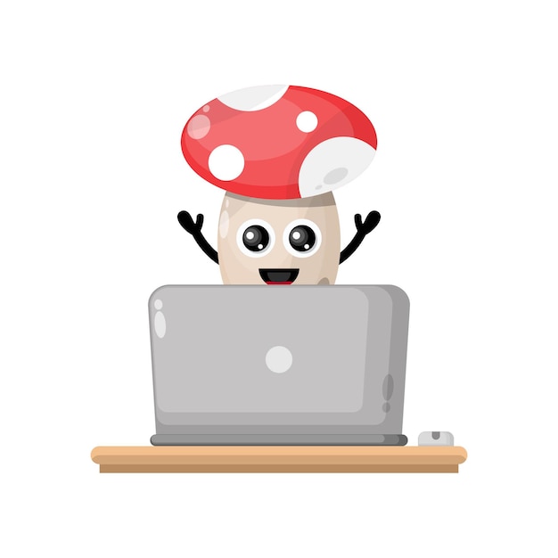 Cute character mascot laptop mushroom