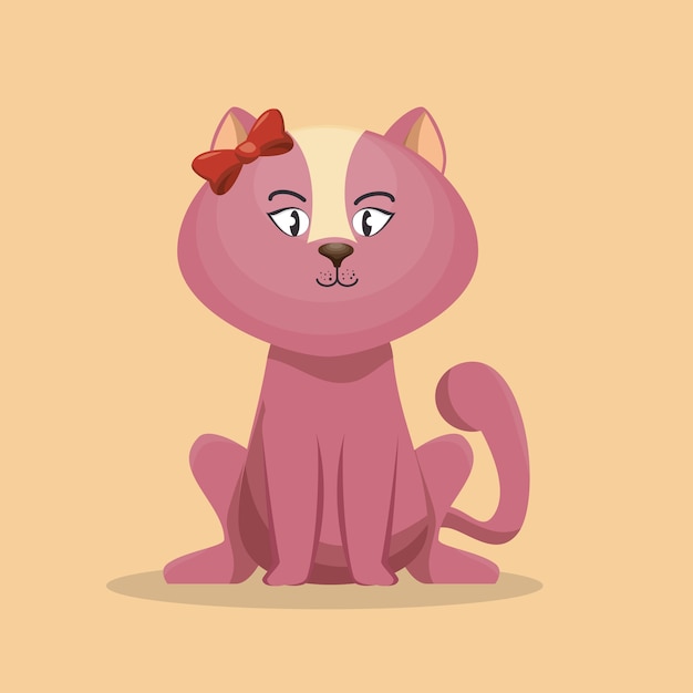 cute character pink kitty with bow icon 