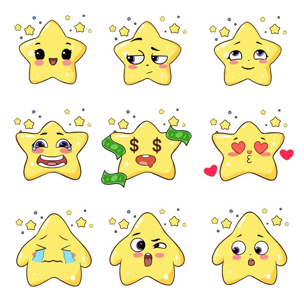 Vector cute character set of stars emoticon vector illustration