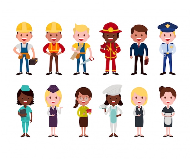 Vector cute character in various profession set