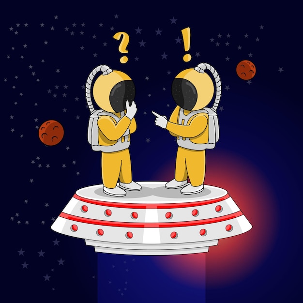 cute characters, astronauts chatting in the galaxy, suitable for children's books, icons, social med