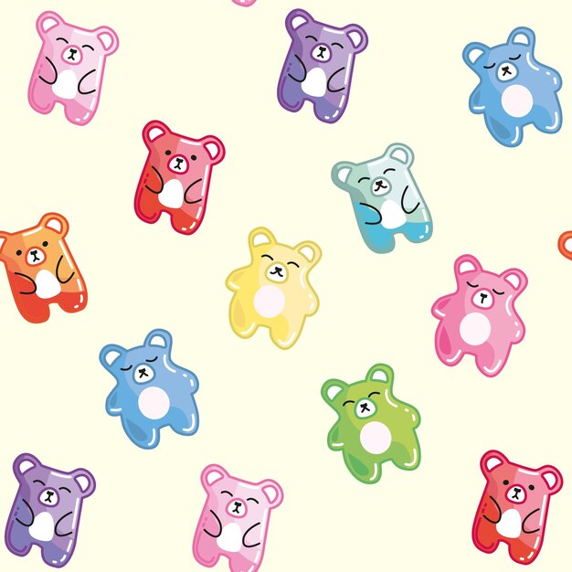 Vector cute characters bears gummy bear seamless pattern sweet jelly candy texture colorful vector