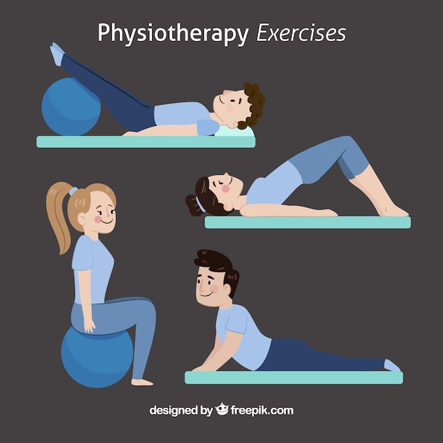 Vector cute characters doing physiotherapy exercises